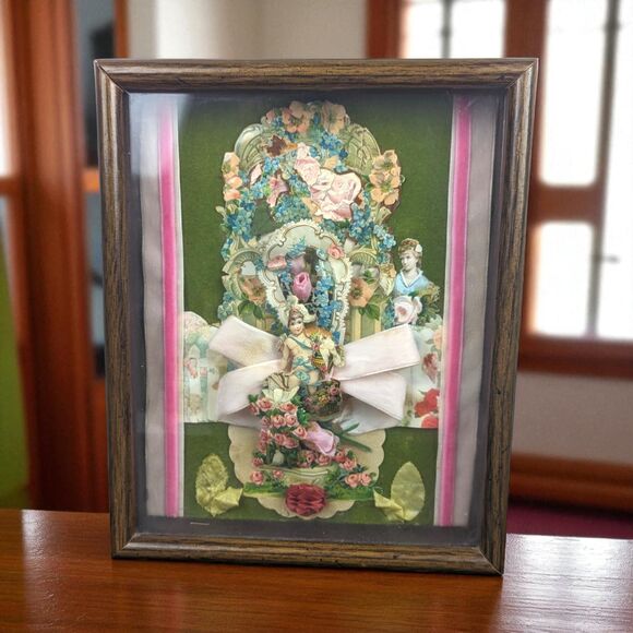 Vintage Victorian Ephemera Shadow Box: Handmade Collage Art Valentine Decor - Picture 1 of 6